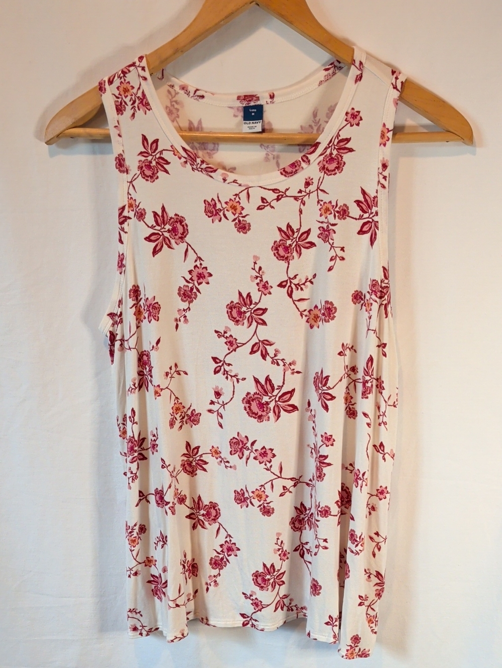 Old Navy Cream Tank Top with Rose Pink Floral Print